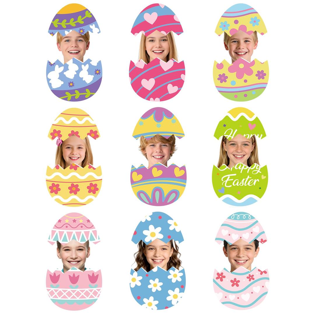 54Pcs Easter Egg Cutouts, Spring Classroom Bulletin Board Decorations, Colourful Eggs Paper Cutting with DIY Photo Space for School Easter Party Home Wall Decor