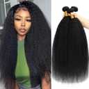 Kinky Straight Bundles Human Hair 18 18 18 Inch Yaki Straight Human Hair Bundles 100% Unprocessed Brazilian 3 bundles For Black Women Natural Black