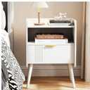 Night Stand Modern End Table with Storage Drawer and Open Shelf, Small Bedside Table, Wooden Sofa Side Stand for Bedroom,Study Room and Small Spaces (White)