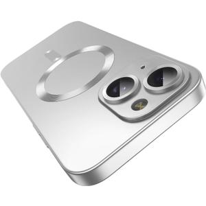 Misscase Magnetic Case for iPhone 15 with Camera Lens Protector,Compatible with Magsafe,Full Protection Slim Smooth Shockproof Anti-Scratch Soft TPU Bumper Phone Case for iPhone 15 Silver