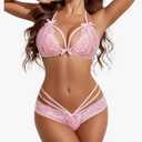 Avidlove Lingerie Lace Babydoll 2 Piece Sexy Bra and Panty Sets, Color: Hot Pink, XL
