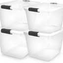 HOMZ 4-Pack 31 Quart Latching Lid, Clear Plastic Storage Organizer Bins, Gray  Stackable Containers for Home & Office Shelves, Kitchen, Garage, and Bathroom Organization