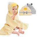 Softan 2 Pack Baby Hooded Towels, Premium Soft Cotton Baby Bath Towels with Hood, Extra Thick and Super Absorbent, Essential for Newborns, Infants and Toddlers (Yellow Duck & Grey Koala)