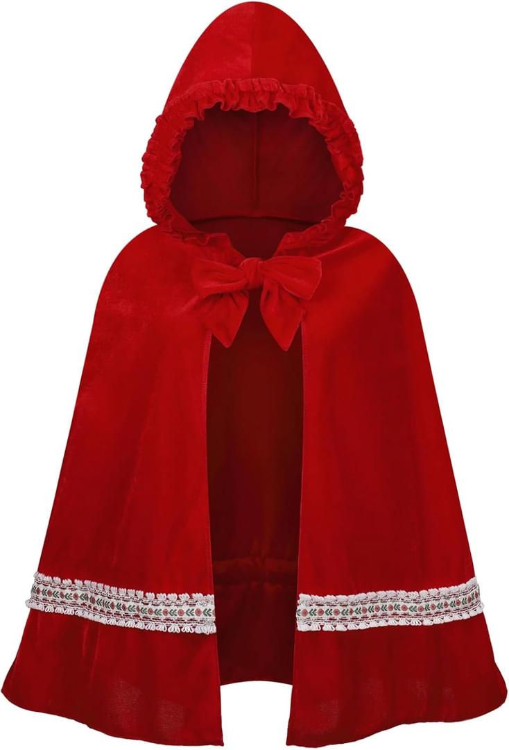 Yolsun Little Red Riding Hood Cloak Costume, Adult Velvet Cape with Hood - Halloween & Christmas (Red, 60cm/ 23.6inches)