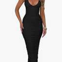 BEAGIMEG Women's Sexy Ruched Sleeveless Deep V Elegant Cocktail Evening Party Maxi Dress, Medium, Black 