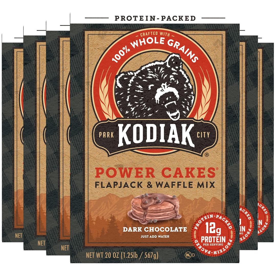 Kodiak Cakes Protein Pancake Power Cakes, Flapjack and Waffle Baking Mix, Dark Chocolate, 18 Ounce (Pack of 6) BBD 07/02/26