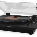 JENSEN JTA-315 Vinyl Record Player 3 Speed Turntable with Speakers and Dual Bluetooth Transmit/Receive, Black