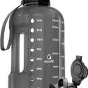 AQUAFIT 1 Gallon Water Jug with Time Marker - BPA Free 128 oz Gym Water Bottle with Straw, Handle, Gray