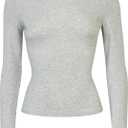 SSLR Womens Long Sleeve Shirts Basic Crop Tops Slim Fit T-Shirts Stretch Crew Neck Tee Comfort (Gray, L)