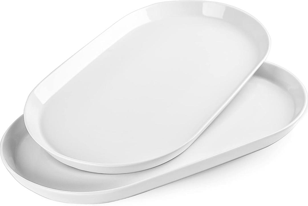 Taeochiy 16" Large Serving Platter - Oval Large Serving Tray, Ceramic Turkey Platters, White Platters for Serving Food, Appetizers, Entertaining, Party, Set of 2