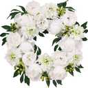 WELL KNOWN Fall & Winter White Wreaths for Front Door, Silk Aritificial Peony Wreath for Front Door Porch, Indoor Wall Window Home Decor, Farmhouse Thanks Giving Christmas Party Wediing Decor & Gift