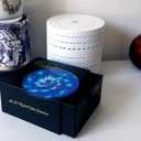 Set of 6 Round Drink Coasters, Blue Floral Design, Gift Boxed, Tempered Glass, Non Slip, Suit Indoor or Outdoor, Kitchen, Dining, Living