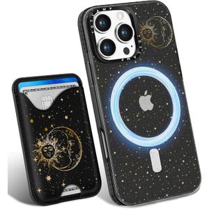 Toycamp for iPhone 16 Pro Max Case - Compatible with Magsafe Credit Card Holder Wallet Magnetic Cute Women Teen Girls Kawaii Girly Unique Sun Moon Design Phone Cover for Apple 16 Promax 6.7"