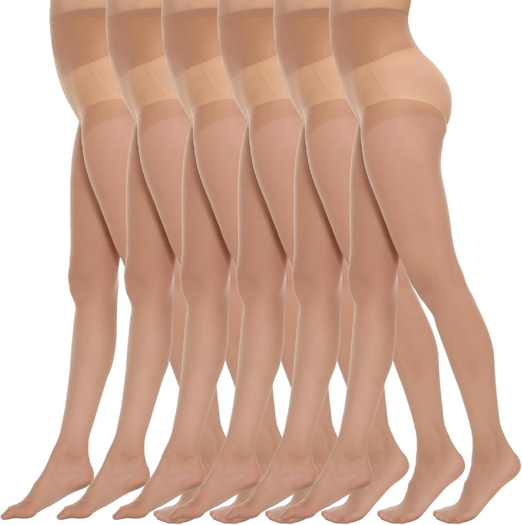 MANZI Pantyhose for Women Nylon Sheer Tights Under Dress 20D 6 Pairs (Medium)