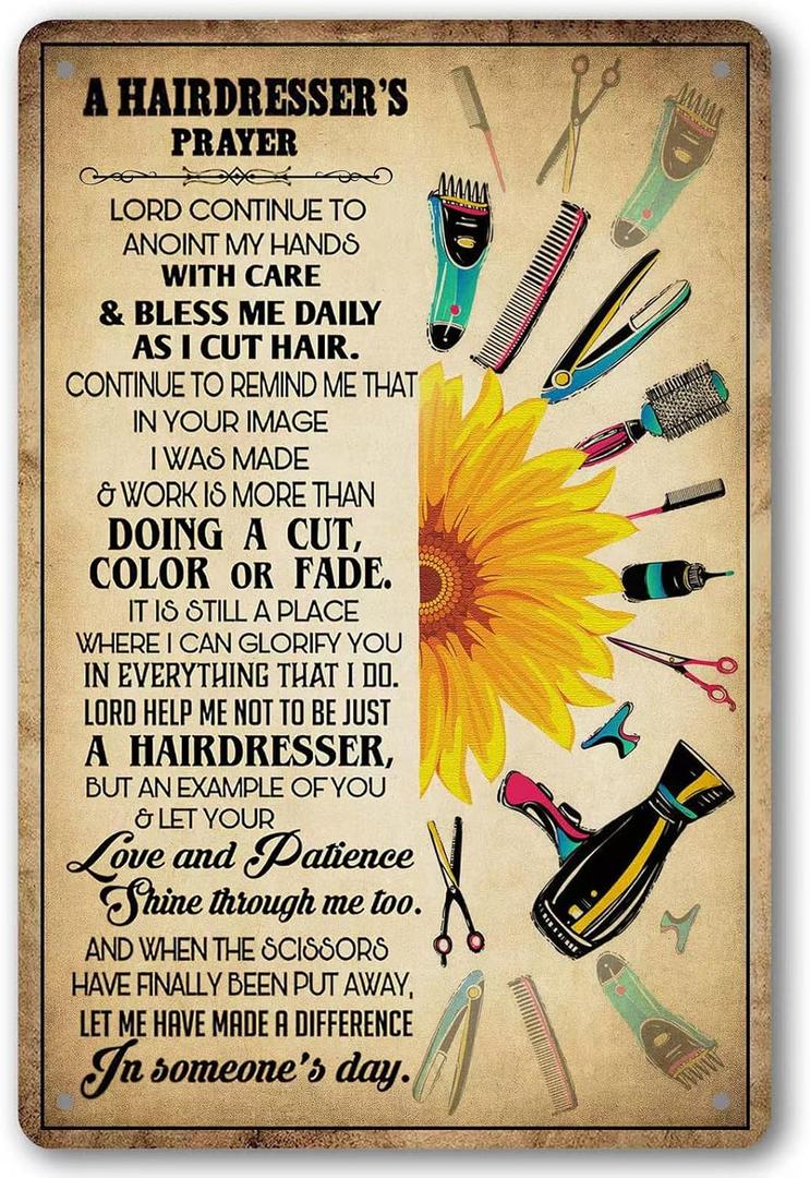 A Hairdresser's Prayer Metal Sign Hair Salon Wall Decor Vintage Tin Sign Personalized Hairstylist Gift For Hair Stylist Ideas Signs Hairdresser Gifts For Women Hair Shop Sign 8x12 Inch