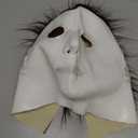 Halloween Horror Mask, Deluxe White Latex Full Head Mask with Black Hair, Costume Accessory