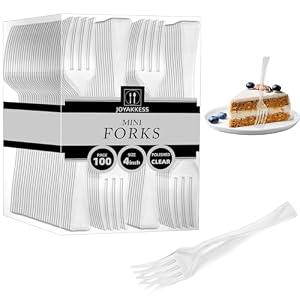 3 x 100 PCS Clear Mini Forks Heavy Duty, 4 inch Clear Plastic Appetizer Fork, Mini Forks for Appetizers, Dessert Fork Disposable, BPA Free, Food Safe, Suitable for All Occasions