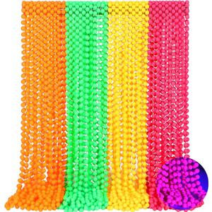 Ecally 96 Pieces Neon Beads Necklaces 33" Glow in The Dark UV Neon Bead Necklaces Glow Party Supplies 80s UV Black Light Accessories Bulk for Birthday Decorations Wedding Mardi Gras Party