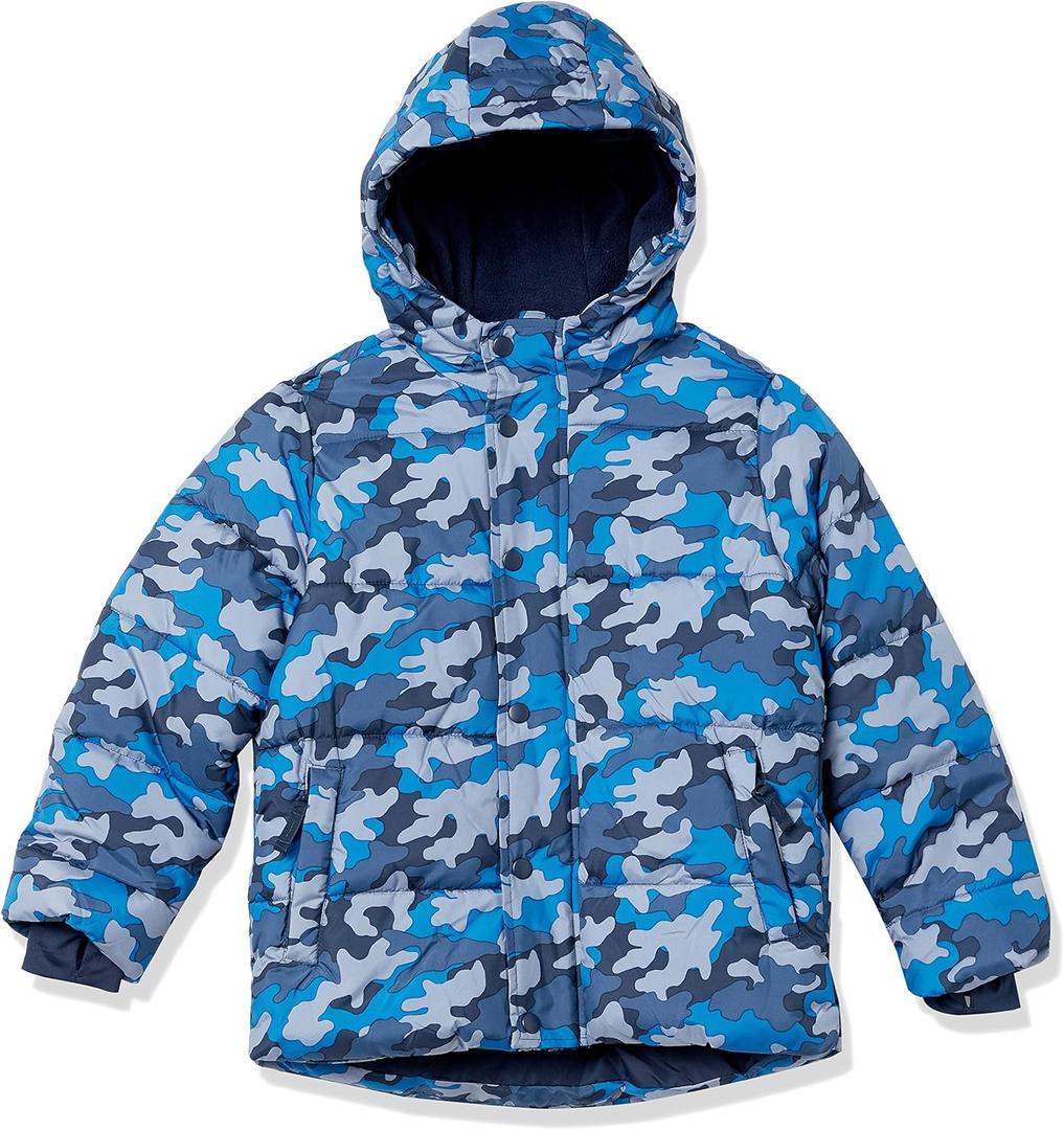 Amazon Essentials Toddler Boys' Heavy-Weight Hooded Puffer Jacket Coat, Blue, Camo, 2T