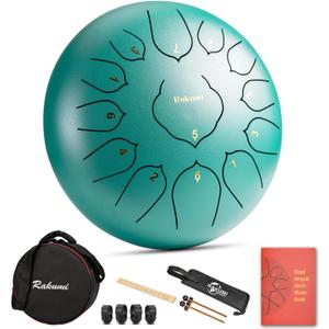 Steel Tongue Drum-13 Note 12 Inch Percussion Instrument Lotus Hand Pan Drum C key with Drum Mallets Carry Bag