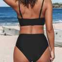 CUPSHE Women's Bikini Sets Two Piece Swimsuit High Waisted V Neck Twist Front Adjustable Spaghetti Straps Bathing Suit (Black, S)