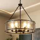 6-Light Glass Drum Chandelier for Dining Room Entryway, 24.4" 6-Light Chandelier
