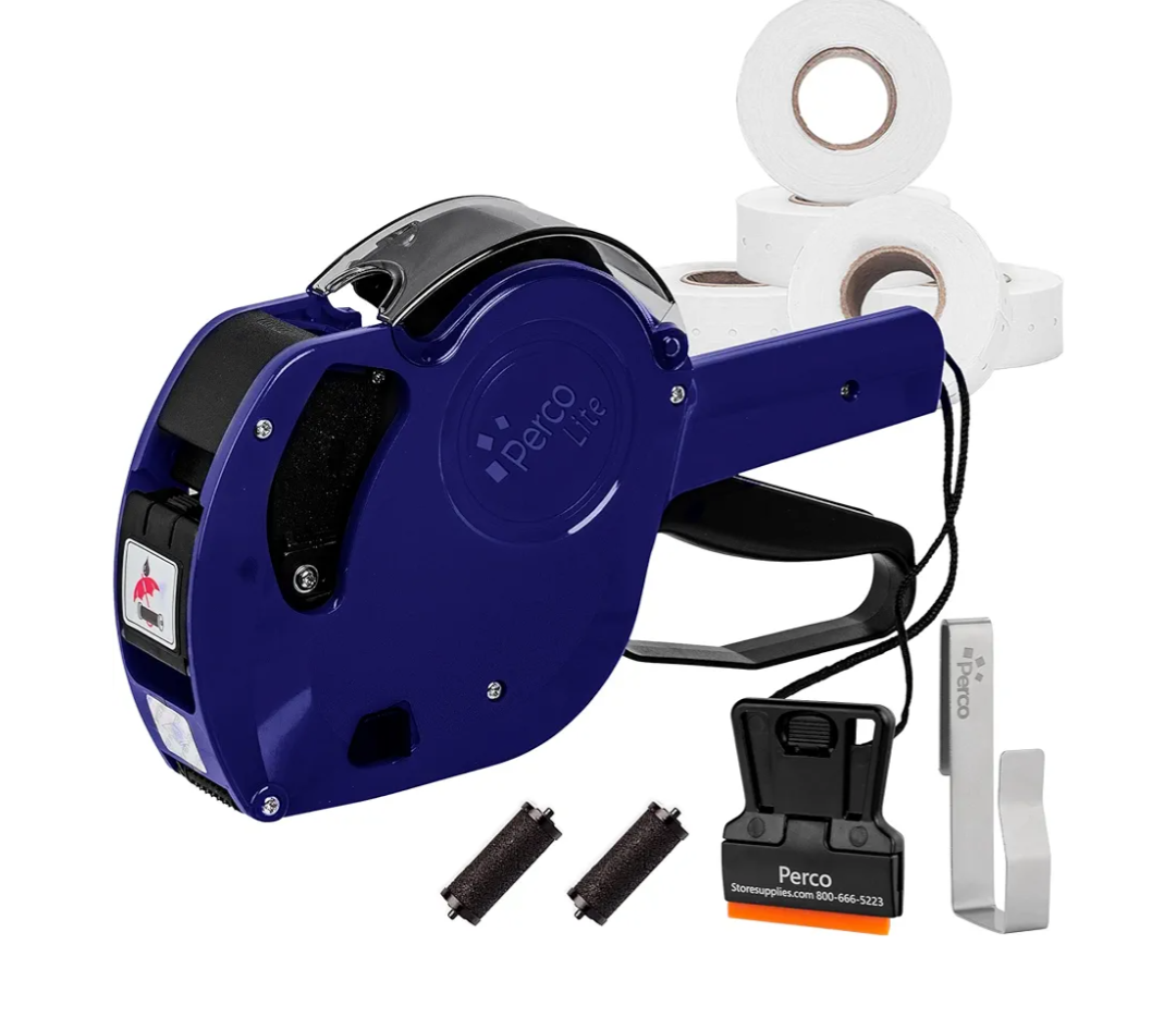 Perco Lite 1 Line Price Gun with Price-Marking Labels Kit — Includes 5,000 Blank White Labels, 1 Gun Clip, 2 Ink Rollers — 1 Ink Roll & Labels Preloaded — Ideal for Retail Pricing, Inventory, and More