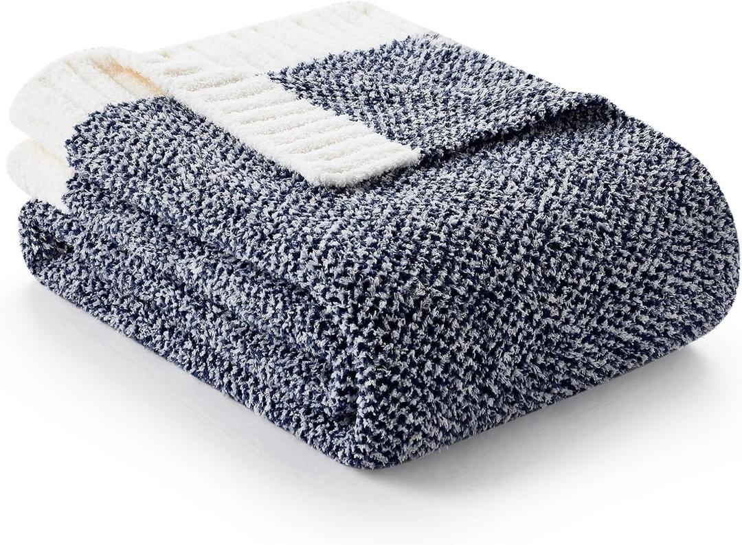 Snuggle Sac Heather Navy Throw Blanket for Couch, Super Soft Warm Microfiber Blankets Navy Blue, Cozy Knit Fuzzy Plush Lightweight Throws for Sofa, Bed, Heather Navy,50x60 inches