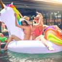 TURNMEON 102" Giant Unicorn Pool Float Inflatable Summer Beach Float Swimming Pool Party Toys Ride-on Lounge Raft Water Pool Floatie for 2-4 Multi Players Adults Lake Floats, Flamingo/Unicorn