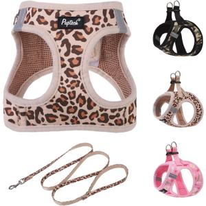 PUPTECK Dog Harness and Leash Set for Small Medium Dogs No Pull Step-in Soft Mesh Puppy Cat Vest Harnesses Reflective at Night, Brown Leopard Print, S (S(CHEST 14.5"-16", 6.6-14 lbs))