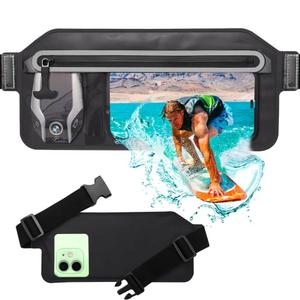 SJEhome Waterproof Phone Pouch,IPX8 Waterproof Phone Case with Adjustable Waist Strap,Compatible with iPhone Whole Series Galaxy Whole Series up to 7",Waist Bag for Beach, Boating,Swim,Black 2 Pcs