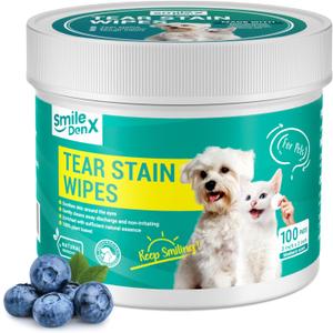 Dog Eye Wipes, Gentle Eye Wipes for Dogs & Cats, Pet Eye Cleaner Wash Removes Discharge, Crust, Debris, and Gunk (100, Blueberry)