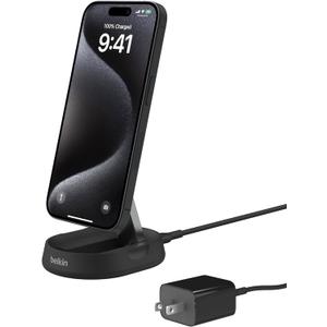 Belkin Convertible Magnetic Charging Stand 15W - MagSafe-Compatible Fast Qi2 Charger, iPhone Charger for Apple iPhone 16, 16 Plus, 16 Pro, 16 Pro Max, iPhone 15 & 14, Apple Airpods Pro, & More - Black