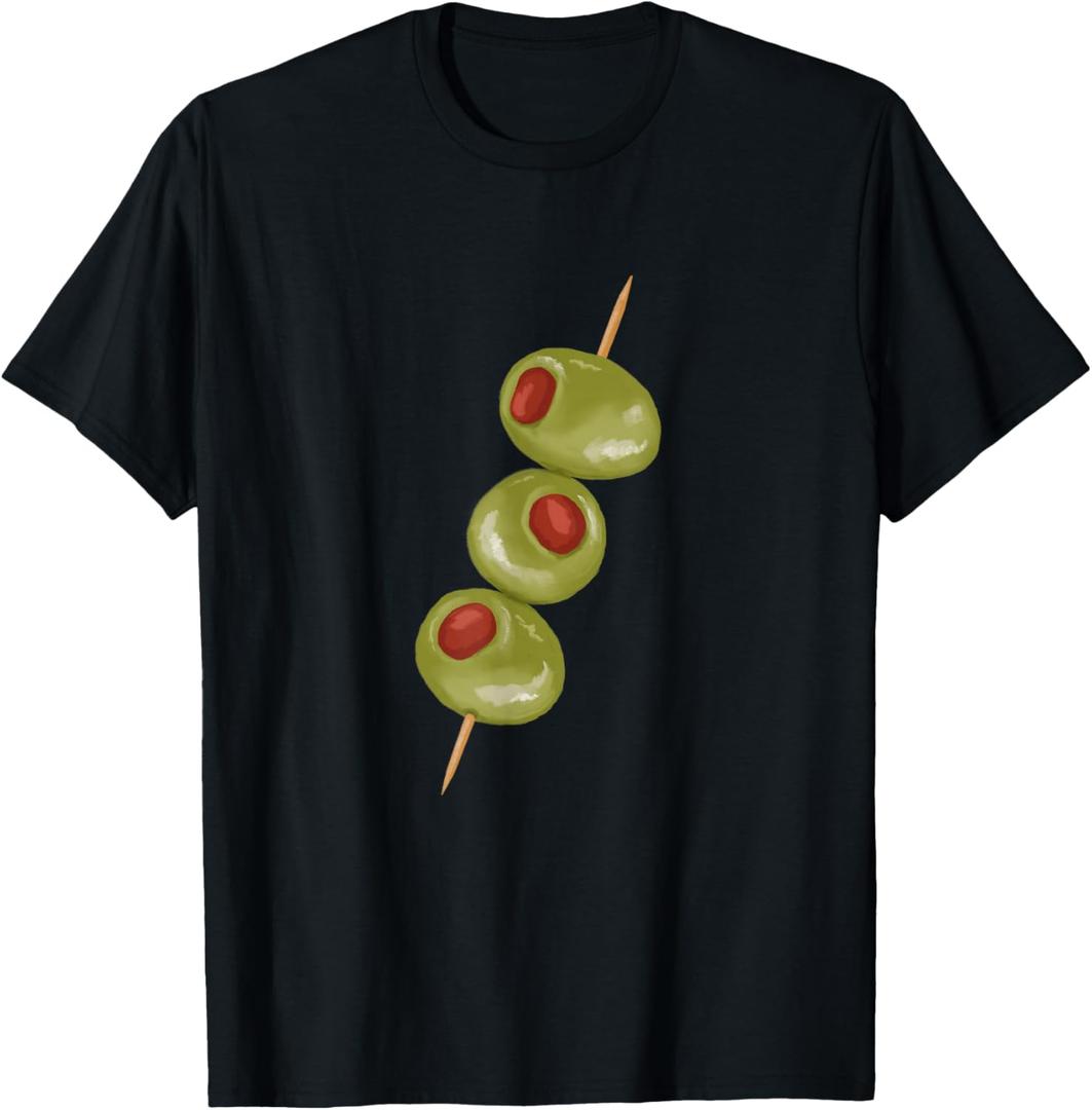 Olives on a Toothpick, Martini Cocktail Ready T-Shirt, Men Large