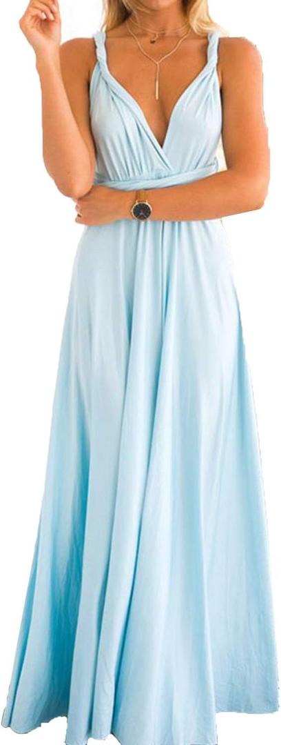 Convertible Warp Maxi Dress Multi Way Wear Party Wedding Bridesmaid Long Dresses (X-Large, Light Blue)