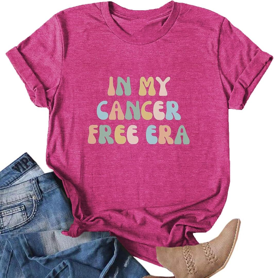 Womens Breast Cancer Shirts Pink Ribbon Cure Breast Cancer Awareness Tshirts Short Sleeve Tops (Medium, Rose-27)