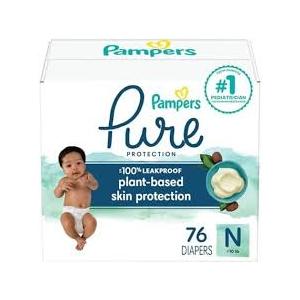Pampers Pure Protection Baby Diapers, Size 0 (>10 lbs), 76 Count, Up to 100% Leakproof, Premium Plant-Based Skin Protection, Hypoallergenic Soft Diapers (Newborn)