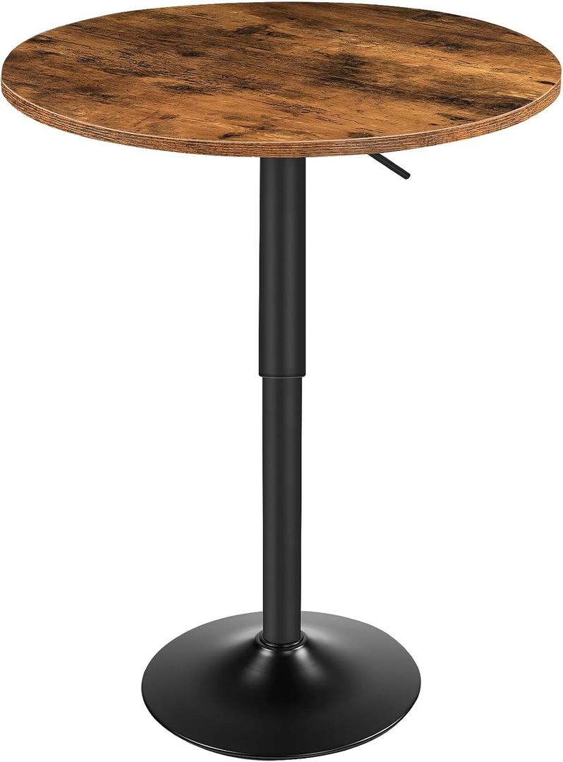 HOOBRO Bar Table, Height-Adjustable Round Pub Table 27-35.4 Inches with Sturdy Base, Modern Style, Easy to Assemble, Suitable for Small Space, Rustic and Black BF58BT01G1, 21.7"L x 21.7"W x 27"-35.4"H