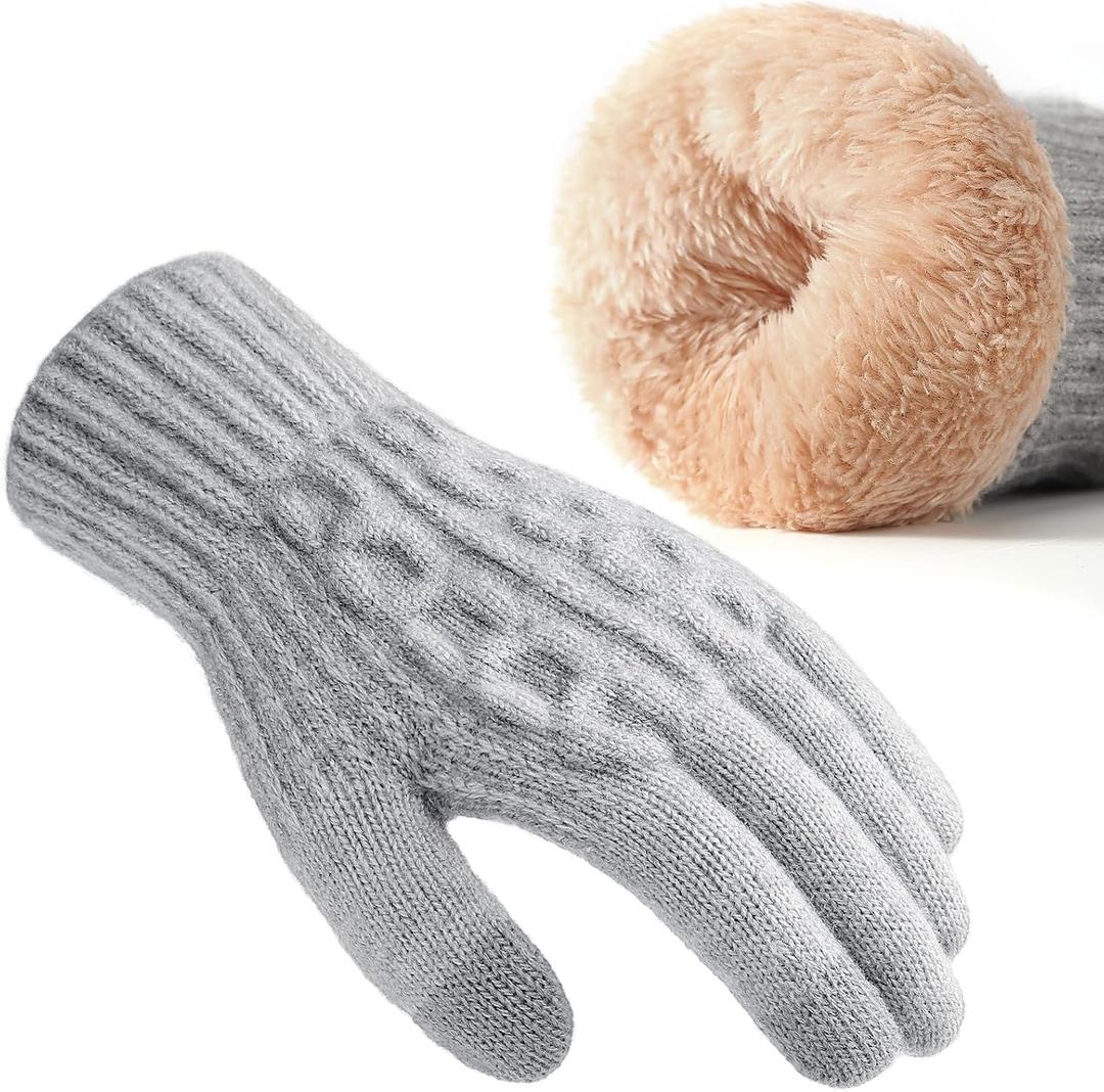 Winter Gloves for Women Cold Weather Warm Touch Screen Fleece Lined | Womens Winter Thermal Gloves,Dual-Layer Knit Elastic Cuff Texting Glove, Men Soft Mittens,Running Driving Hiking Cycling,Gift (Gray)