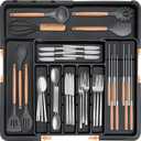 Homecor Silverware Organizer - Expandable Large Kitchen Drawer Organizer Utensil Organizer with 2 Removable Knife Blocks, 22"x 19"Cutlery Tray Drawer Dividers for Kitchen Flatware(6-9 Slots) (Black)