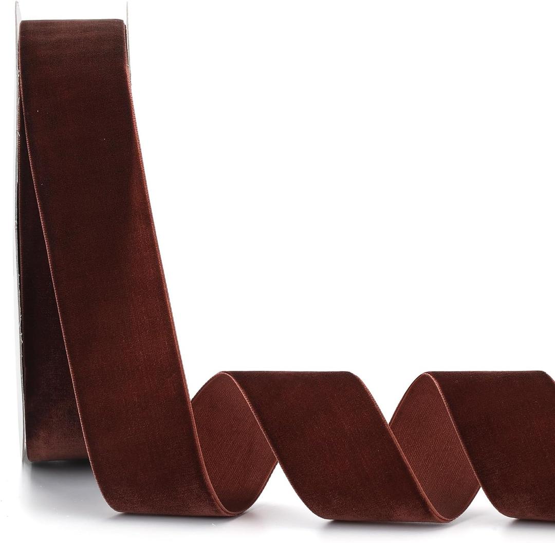 Coffee Velvet Ribbon 1-1/2 Inch x 20Yd,Great for Gift Wrapping,Hair Bows,Christmas,Wedding Party Decoration(1-1/2" Coffee)