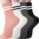 Pilates Socks with Grips for Women Long Non-Slip Yoga Grippy Socks for BarreBalletDance & HospitalAnti-Skid Workou (5.5-10, Black/White/Grey/Pink)