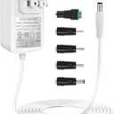 TKDY 24V 1A Power Supply Adapter White with 5 Tips, 24W AC 100-240V to DC 24 Volt Power Cord, Class 2 Switching for LED Light Strip, String Lights, Soundbar, Massage Gun and More