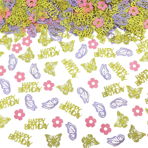 Pack of 2, Raissily 300 PCS Gold Happy Birthday Confetti, Birthday Party Decorations Butterfly Flower for Table Scatter DIY Arts Crafting Baby Adult Party Decor Tablescape Supplies - Glitter Gold