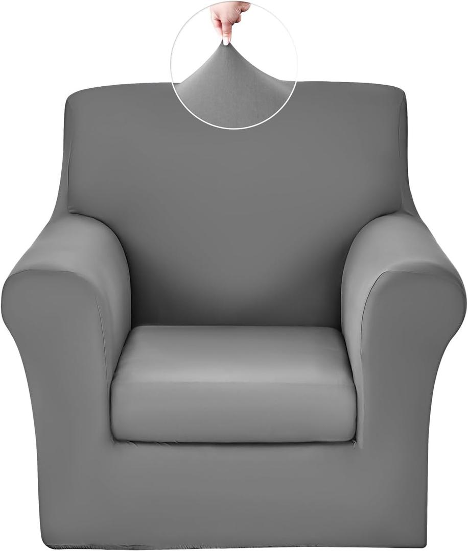 Stretch Sofa Cover Couch Covers, 2-Piece Armchair Cover with Separate Cushion Cover, Washable Soft Spandex Furniture Protector for Living Room(Armchair, Grey) (Small)