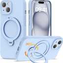Compatible with iPhone 15 Case 6.1'' with 360 Spin Magnetic Ring Stand[Compatible with Mag-Safe] Soft Liquid Silicone 15 Case for Men Women,Blue
