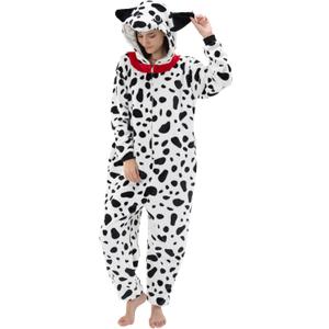 Snug Fit Unisex Adult Onesie Pajamas, Flannel Cosplay Animal One Piece Halloween Costume Sleepwear Homewear (Small, Dalmatian)