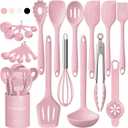 Umite Chef 22-Piece Silicone Cooking Utensils Set, Heat Resistant & Dishwasher Safe Kitchen Tools, Non-Scratch Spatula Set for Nonstick Cookware (Pink)