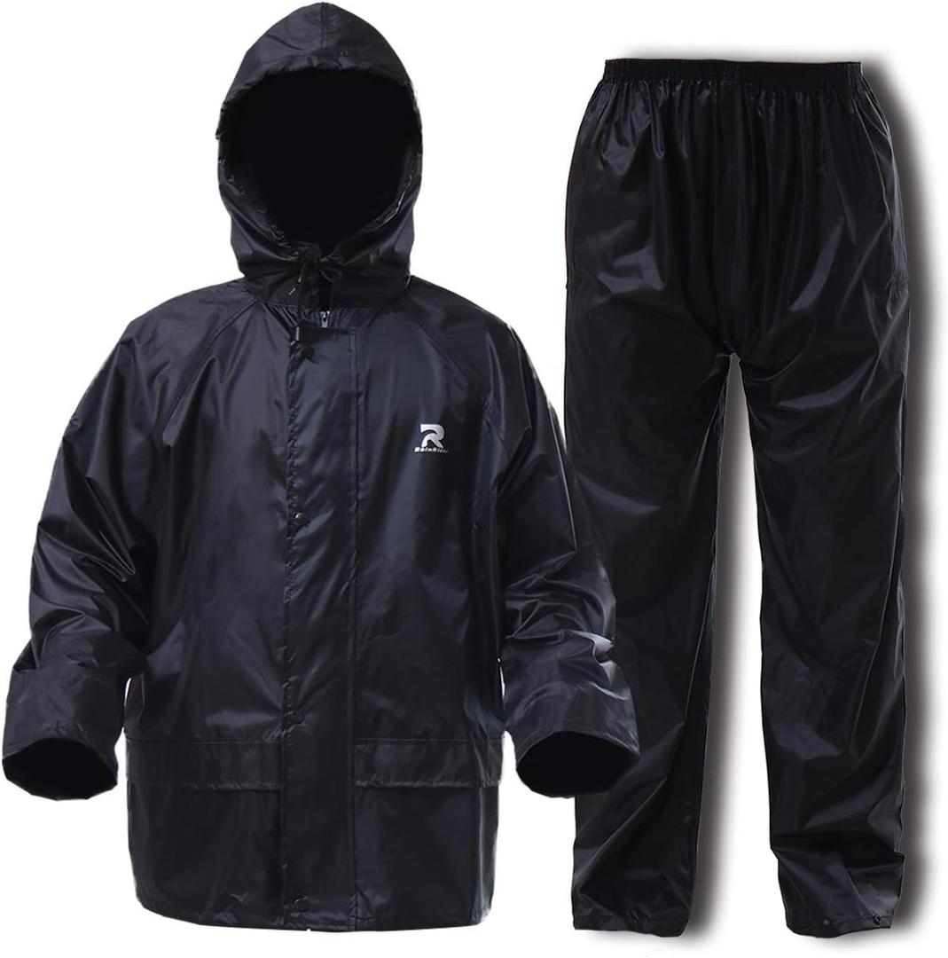 RainRider Rain Jacket Pants Suits for Men Women Waterproof Lightweight Rain Gear Workwear (Medium, Black)
