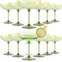 HKSZEH 12 PCS Plastic Coupe Glasses 9 oz Sage Green Detachable Gold Rim Martini Glass Espresso Champagne Cocktail Cups Disposable Vintage Margarita Glassware for Christmas Bridal Wedding Baby Shower
